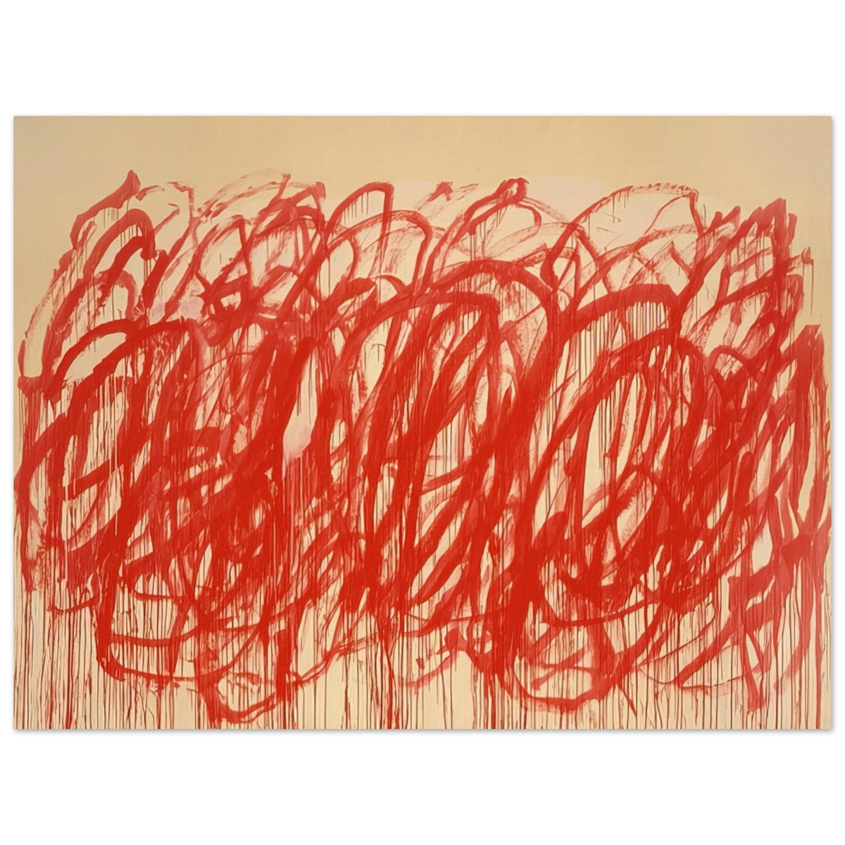Untitled (Bacchus) by Cy Twombly poster, 100 × 150 cm / 40 × 60 in: Thick, energetic strokes move across the composition in an almost continuous flow….