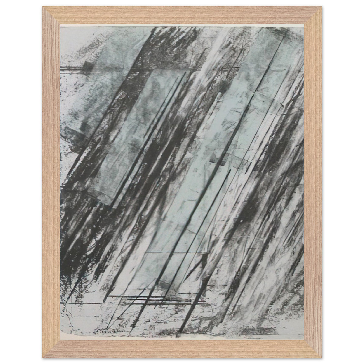 Untitled (Bastian 38) by Cy Twombly, framed art print, powerful diagonal strokes, layered black and gray marks, 40x50 cm (16x20 in), white frame
