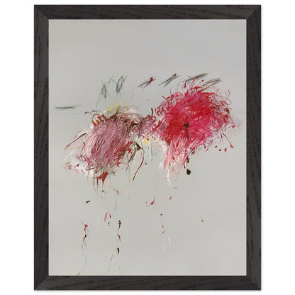 Nicola's Irises by Cy Twombly, framed art print, 50x70 cm / 20x28″, White frame; sweeping red and crimson brushstrokes, delicate pink accents, cool blue details