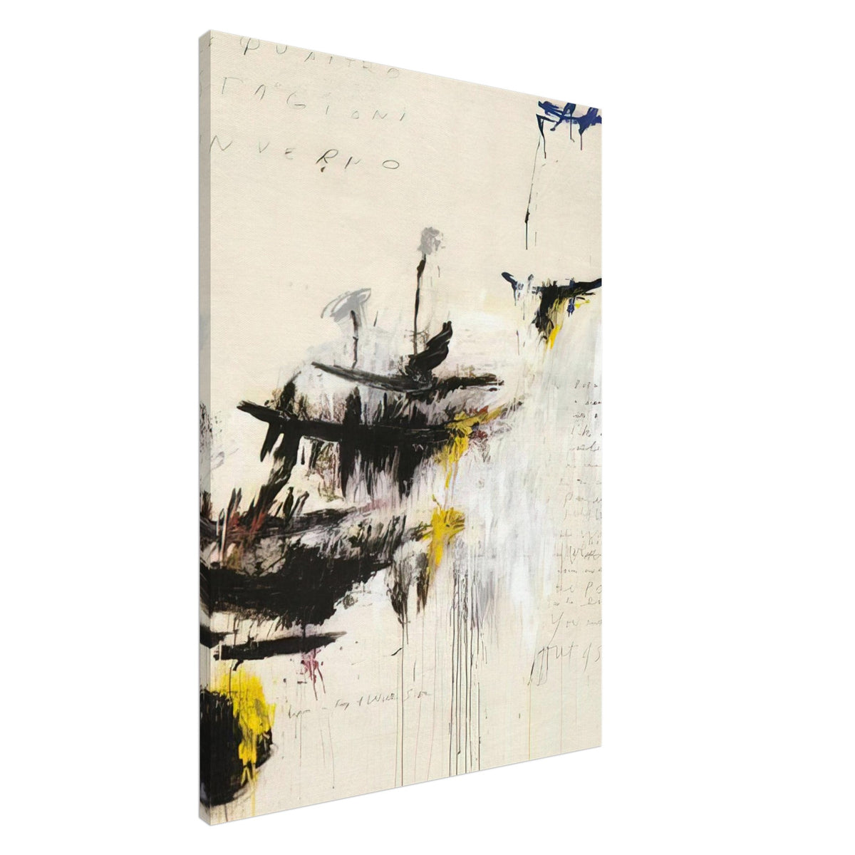 Quattro Stagioni I. Inverno by Cy Twombly, canvas print, bold black brushstrokes, flowing paint drips, 45x60 cm (18x24 in)
