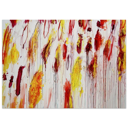 Lepanto, Part IV by Cy Twombly poster, 75 × 100 cm / 30 × 40 in: This expressive composition features vivid yellow, golden ochre, red, and deep burgundy marks against….