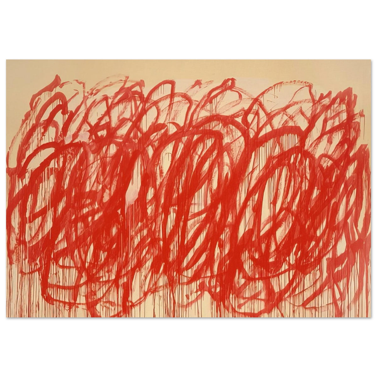 Untitled (Bacchus) by Cy Twombly poster, 30 × 40 cm / 12 × 16 in: Thick, energetic strokes move across the composition in an almost continuous flow….