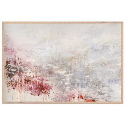 Hero and Leander (To Christopher Marlowe) [Rome] by Cy Twombly framed art print; featuring delicate washes of white, soft pink, dusty rose, and muted gray; size 28 × 43 cm (11 × 17 in); black frame.