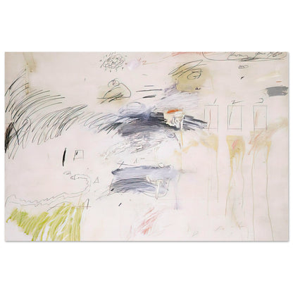 Untitled (Rome, June 1960) by Cy Twombly poster, A3 (29.7 × 42 cm): This expressive composition features a warm off-white background scattered with spontaneous pencil-like….