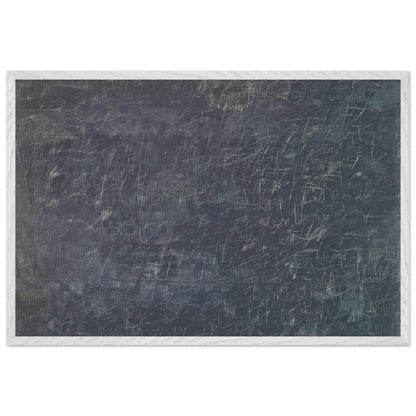 Panorama by Cy Twombly framed art print; featuring a deep charcoal-gray background covered with intricate white and pale-gray scribbles, intersecting lines; size 800 × 1200 mm (32 × 48 in); wood frame.