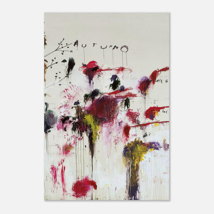 Quattro Stagioni II. Autunno by Cy Twombly, poster, energetic red and crimson brushstrokes, rich purple and burgundy