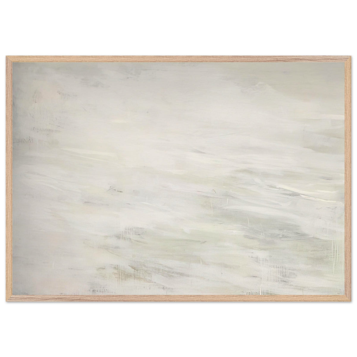 Hero and Leandro (A Painting in Four Parts) Part III by Cy Twombly framed art print; featuring expansive ivory and white tones, delicate pale gray marks, subtle beige shades; size 50 × 70 cm (20 × 28 in); black frame.
