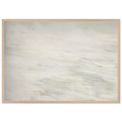 Hero and Leandro (A Painting in Four Parts) Part III by Cy Twombly framed art print; featuring expansive ivory and white tones, delicate pale gray marks, subtle beige shades; size 50 × 70 cm (20 × 28 in); black frame.