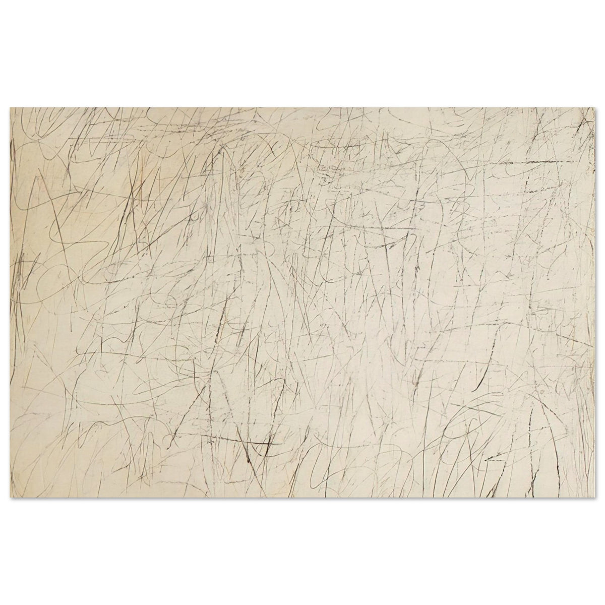 The Geeks by Cy Twombly poster, A3 (29.7 × 42 cm): This expressive composition features a warm ivory background covered with an intricate network….