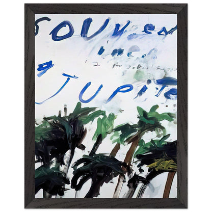 Souvenir of Jupiter by Cy Twombly, framed art print, handwritten lettering, gestural abstraction, 50x70 cm (20x28 in), black frame