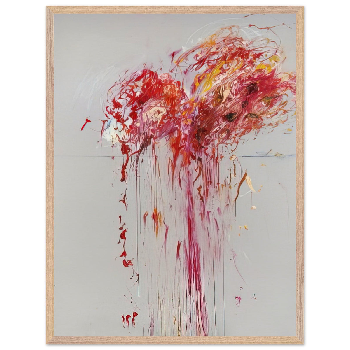 Nine Discourses on Commodus, Part VIII by Cy Twombly, framed art print, energetic red and crimson strokes, expressive pink and orange forms, 60x80 cm (24x32 in), wood frame