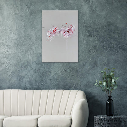 Nine Discourses on Commodus, Part II by Cy Twombly, canvas print; a restrained gray background, expressive red and crimson forms, delicate white brushstrokes, and intricate dark lines