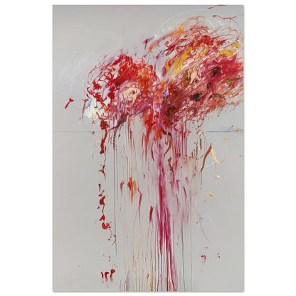 Nine Discourses on Commodus, Part VIII by Cy Twombly, poster, explosive red and crimson brushstrokes, vibrant pink and orange, 20x25 cm (8x10 in)