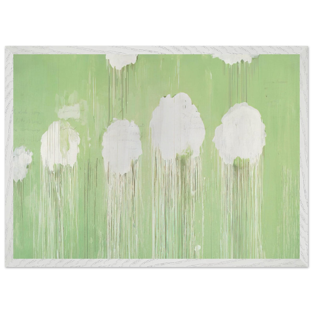 Untitled (Peony Blossom Painting) by Cy Twombly framed art print; featuring delicate white peony blossoms against a soft, luminous green background; size 50 × 70 cm (20 × 28 in); wood frame.