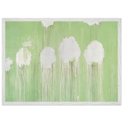 Untitled (Peony Blossom Painting) by Cy Twombly framed art print; featuring delicate white peony blossoms against a soft, luminous green background; size 50 × 70 cm (20 × 28 in); wood frame.