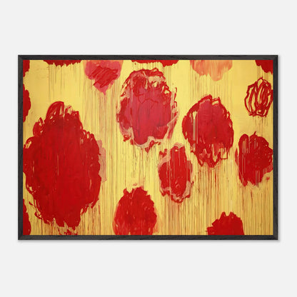 Untitled (Peonias Series) by Cy Twombly framed art print; featuring bold crimson-red and scarlet flower forms against a luminous golden-yellow background.