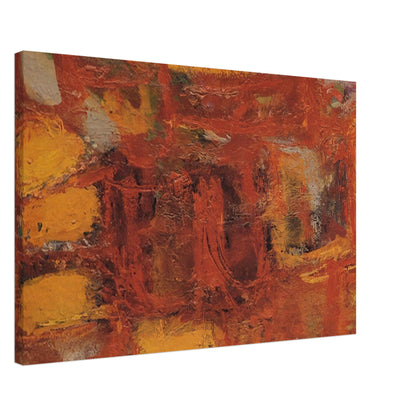 Ritual by Cy Twombly canvas print, 70 × 100 cm / 28 × 40 in: This richly textured composition features a striking palette of rust red, burnt orange, golden yellow….