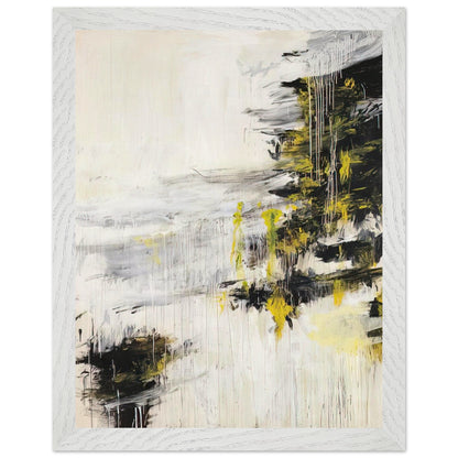 Quattro Stagioni II. Inverno by Cy Twombly, framed art print, bold black brushstrokes, flowing white and gray paint, 27x35 cm (11x14 in), wood frame