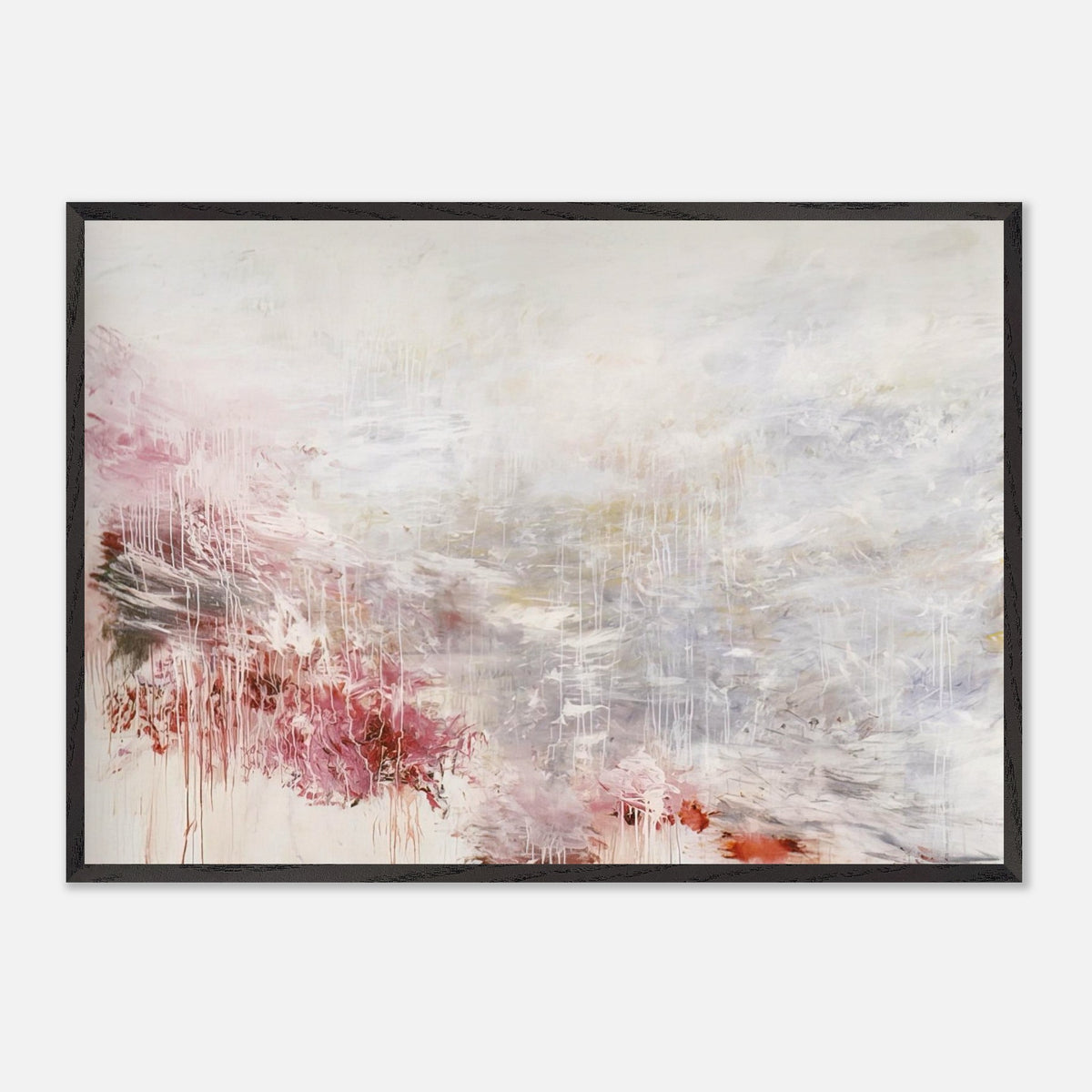 Hero and Leander (To Christopher Marlowe) [Rome] by Cy Twombly framed art print; featuring delicate washes of white, soft pink, dusty rose, and muted gray.
