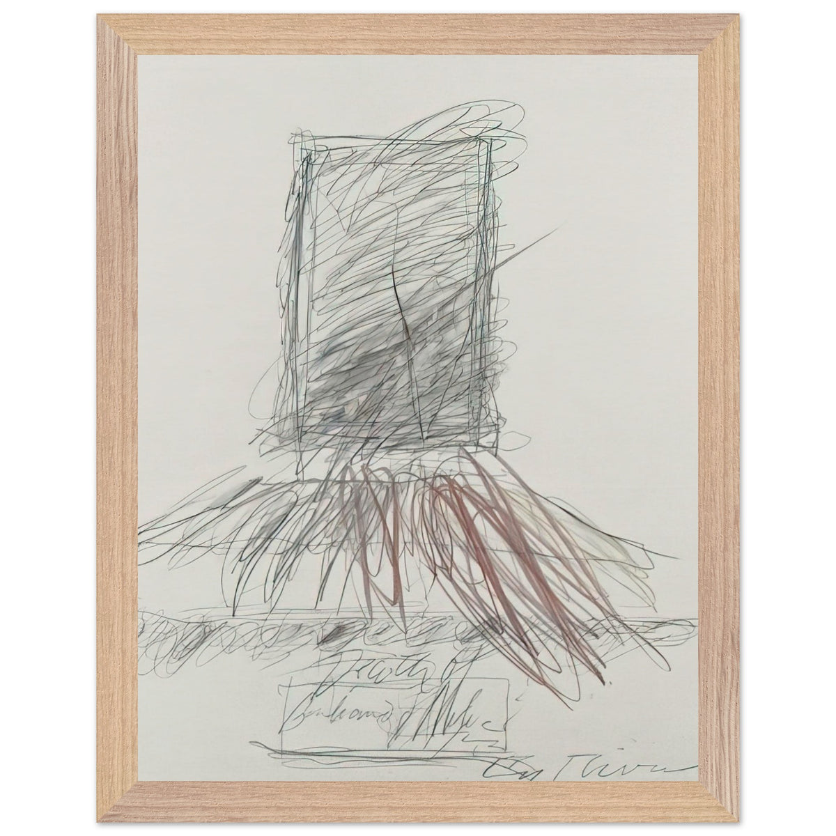 Anabasis (Xenophon) by Cy Twombly, framed art print, 50x70 cm / 20x28″, Black frame; energetic black strokes, delicate looping lines, warm orange accents