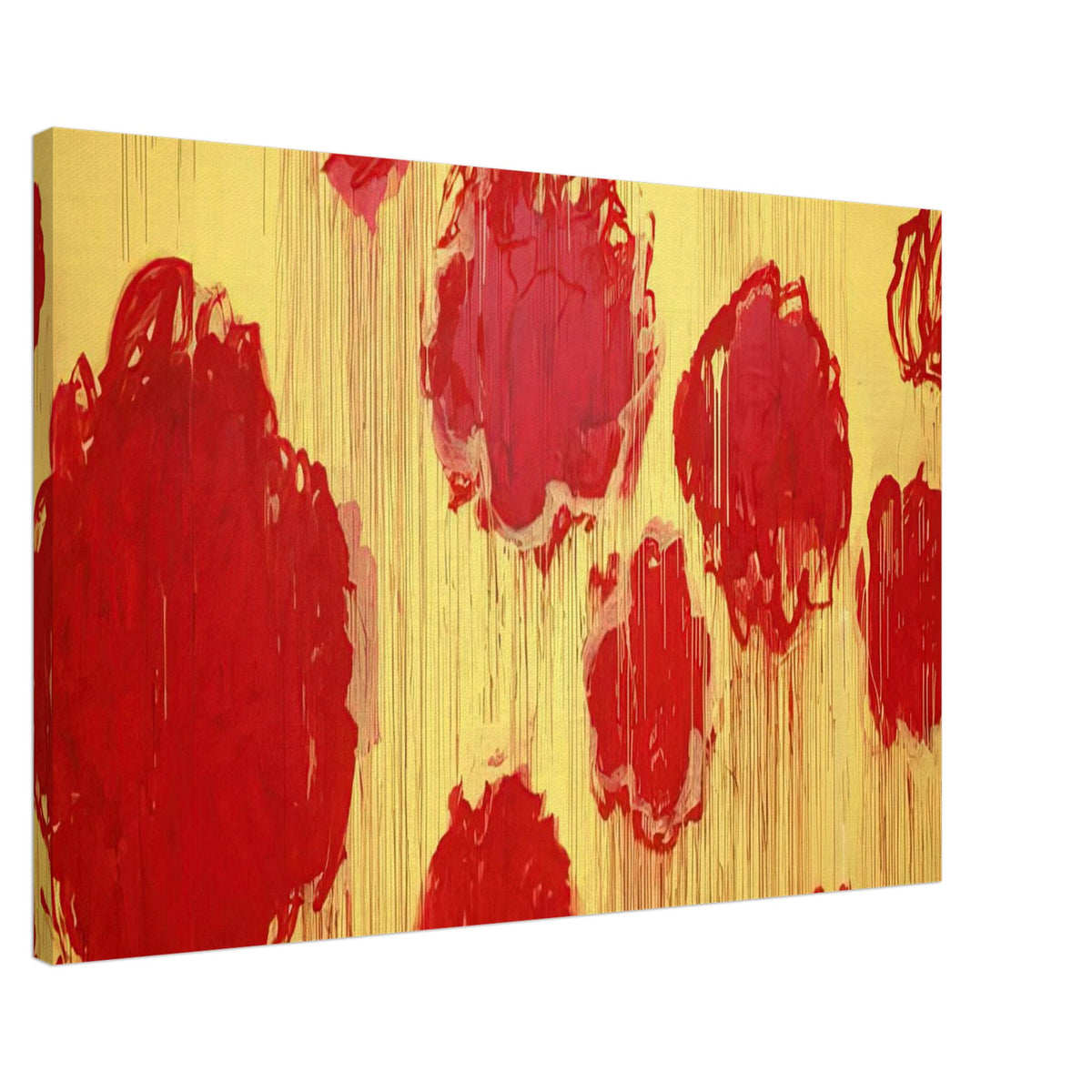 Untitled (Peonias Series) by Cy Twombly canvas print, 70 × 100 cm / 28 × 40 in: This striking composition features vivid red and crimson forms against a radiant golden-yellow background.
