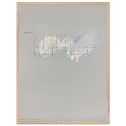 Nine Discourses on Commodus, Part I by Cy Twombly, framed art print, 27x35 cm / 11x14″, Wood frame; a muted gray background, a delicate grid of intersecting lines