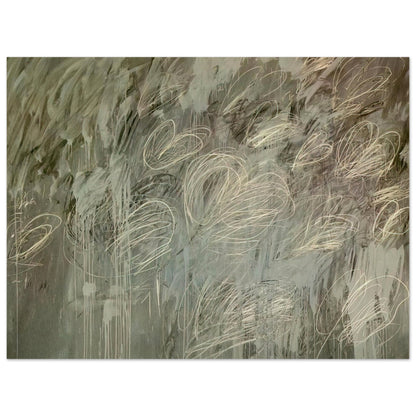 III Notes from Salalah (Note II) by Cy Twombly poster, A0 (84.1 × 118.9 cm): This expressive composition features a layered gray-green background covered with delicate ivory and pale….