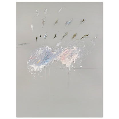 Nine Discourses on Commodus, Part VI by Cy Twombly, poster, muted gray background, delicate white brushstrokes, 60x80 cm (24x32 in)