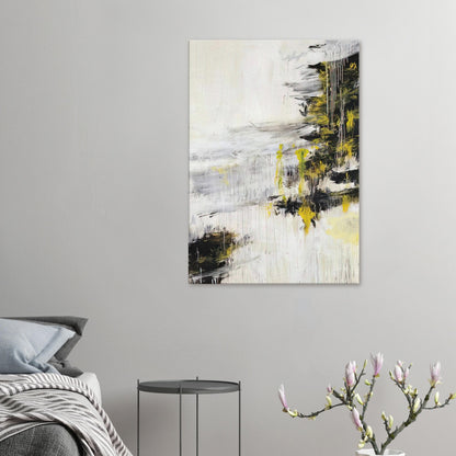 Quattro Stagioni II. Inverno by Cy Twombly, canvas print, bold black brushstrokes, flowing white and gray paint