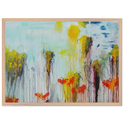 Lepanto, Part VII by Cy Twombly framed art print; featuring vibrant turquoise and aquamarine tones, vivid yellow brushstrokes, fiery orange and red accents; size A1 (59.4 × 84.1 cm); black frame.