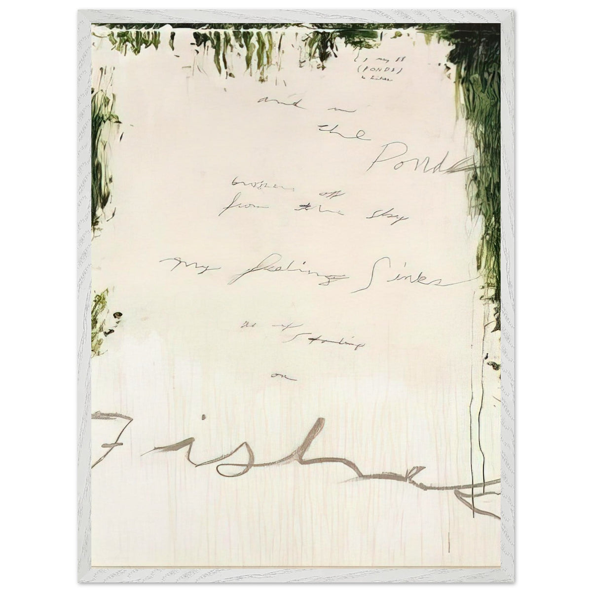 Untitled (A Painting in Nine Parts), Part I by Cy Twombly, framed art print, pale, open central field surrounded by expressive dark green, 50x70 cm (20x28 in), white frame