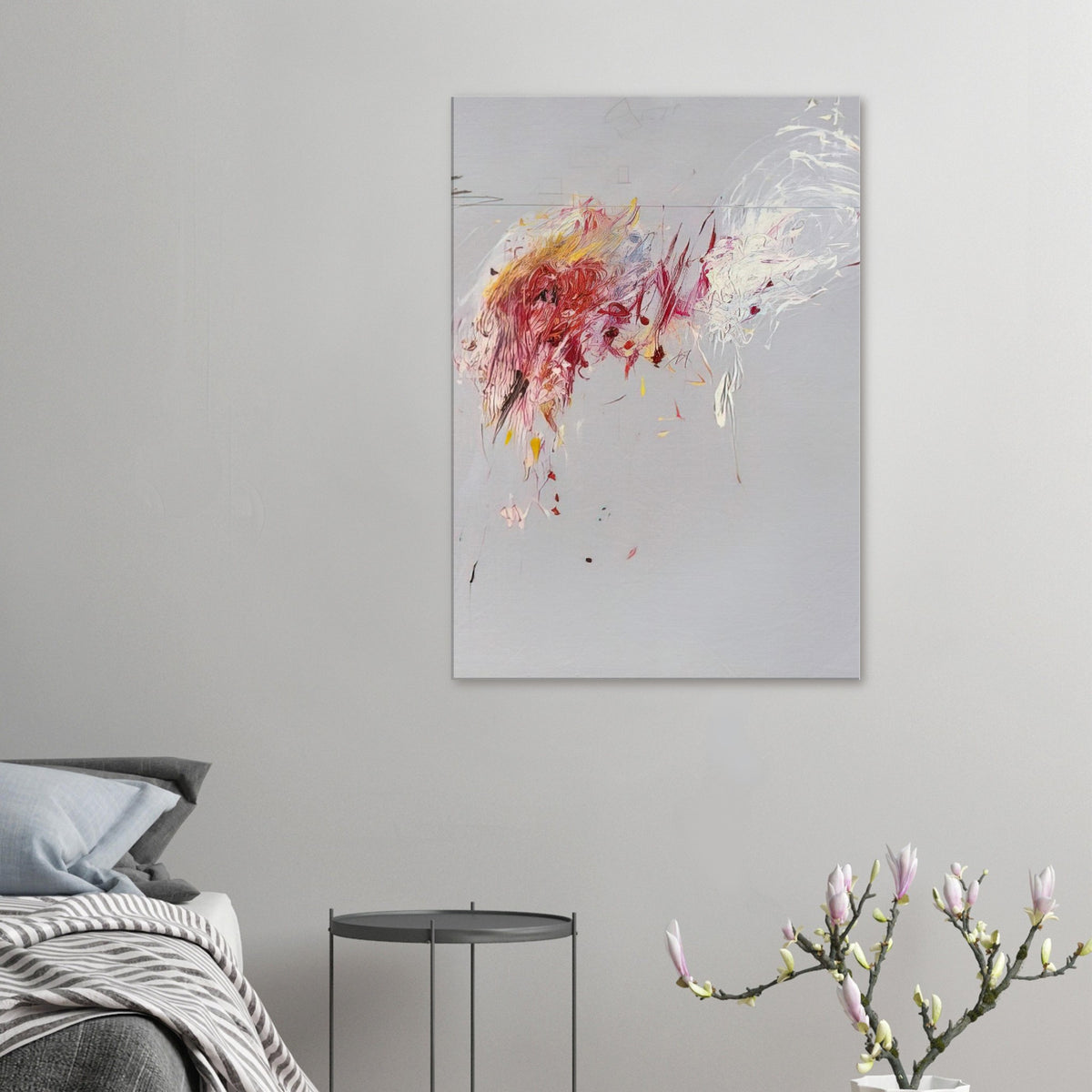 Nine Discourses on Commodus, Part V by Cy Twombly, canvas print, soft gray background, sweeping white strokes
