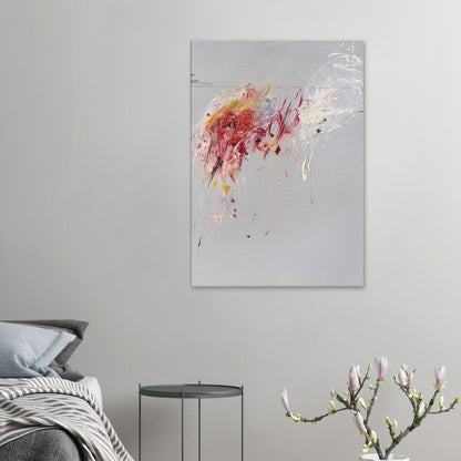 Nine Discourses on Commodus, Part V by Cy Twombly, canvas print, soft gray background, sweeping white strokes