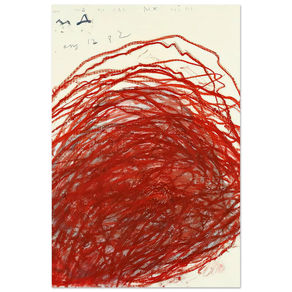 Suma by Cy Twombly, poster, layers of sweeping red and crimson lines that overlap, curve, 20x25 cm (8x10 in)