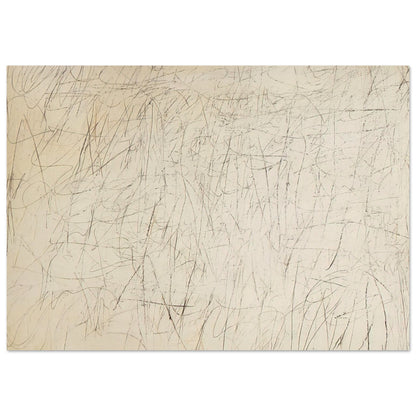 The Geeks by Cy Twombly poster, 40 × 60 cm / 16 × 24 in: This expressive composition features a warm ivory background covered with an intricate network….