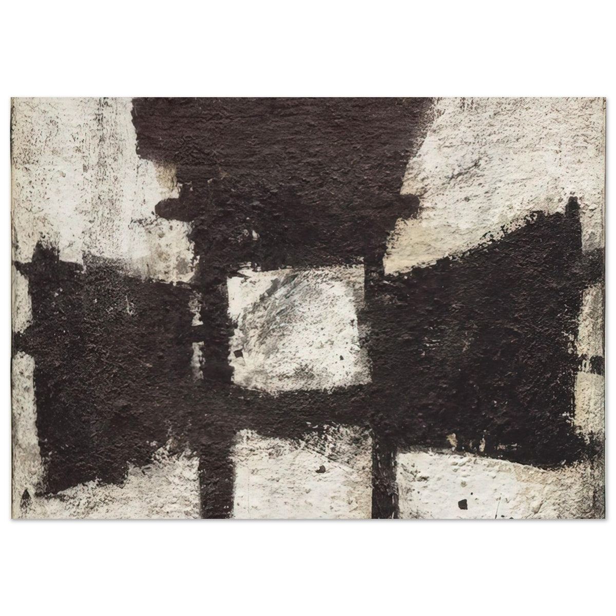 Zyig by Cy Twombly poster, 60 × 90 cm / 24 × 36 in: This striking composition features bold black and charcoal forms against a textured ivory and off-white….