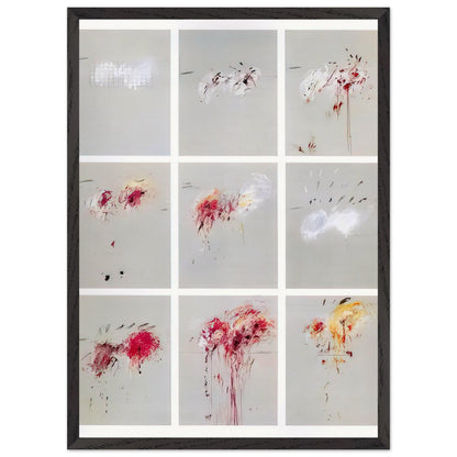 Nine Discourses on Commodus by Cy Twombly, framed art print, nine individual panels distinguished by muted gray backgrounds, 60x80 cm (24x32 in), white frame