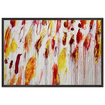 Lepanto, Part IV by Cy Twombly framed art print; featuring vivid yellow and golden-orange pigments, fiery red and crimson brushstrokes, delicate pink accents; size A1 (59.4 × 84.1 cm); wood frame.