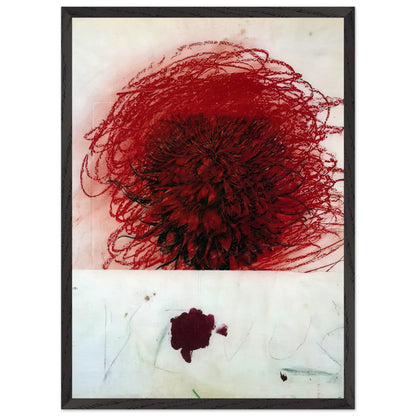 Pan II by Cy Twombly, framed art print, dense red and crimson form, surrounded by sweeping dark strokes and, 50x70 cm (20x28 in), white frame