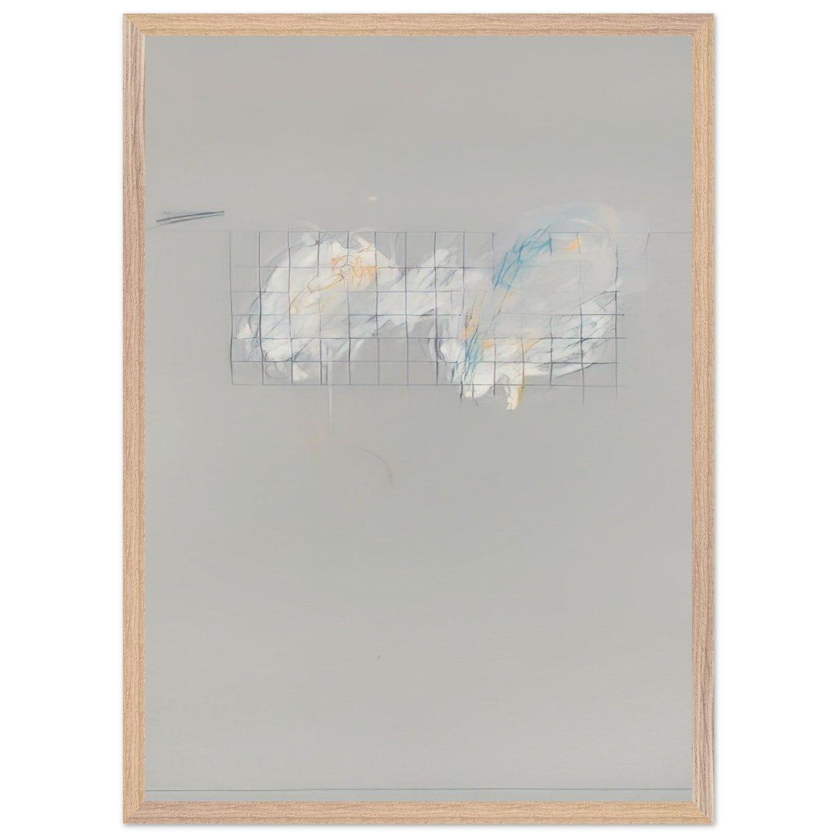 Nine Discourses on Commodus, Part I by Cy Twombly, framed art print, 60x80 cm / 24x32″, Black frame; a muted gray background, a delicate grid of intersecting lines