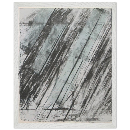 Untitled (Bastian 38) by Cy Twombly, framed art print, powerful diagonal strokes, layered black and gray marks, 27x35 cm (11x14 in), wood frame