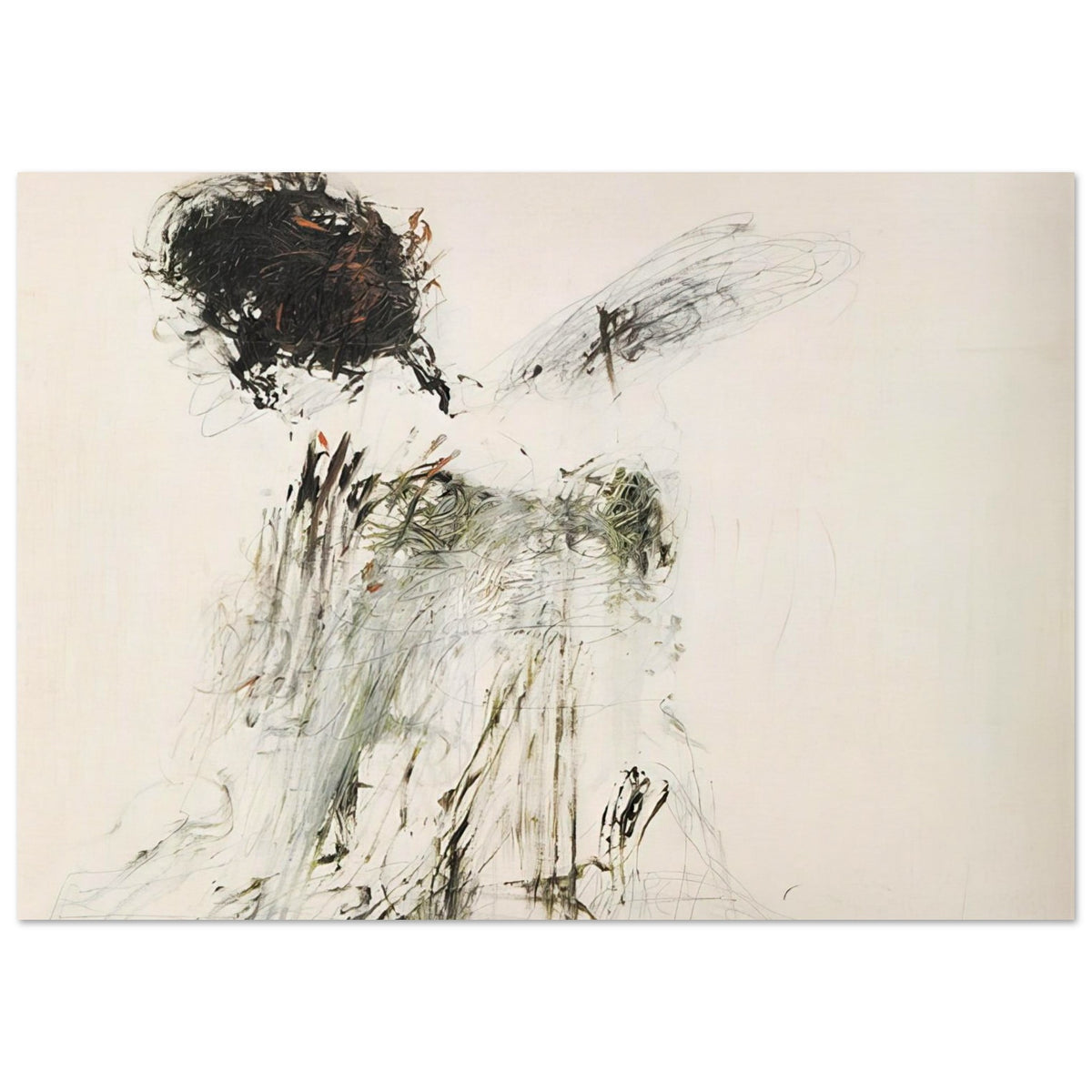 Ides of March by Cy Twombly poster, 30 × 40 cm / 12 × 16 in: This expressive composition features a pale, warm background contrasted with bold black brushstrokes….