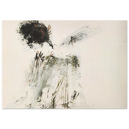 Ides of March by Cy Twombly poster, 30 × 40 cm / 12 × 16 in: This expressive composition features a pale, warm background contrasted with bold black brushstrokes….
