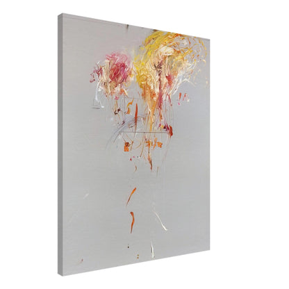 Nine Discourses on Commodus, Part IX by Cy Twombly, canvas print, soft gray background, gestural yellow and golden strokes, 60x75 cm (24x30 in)