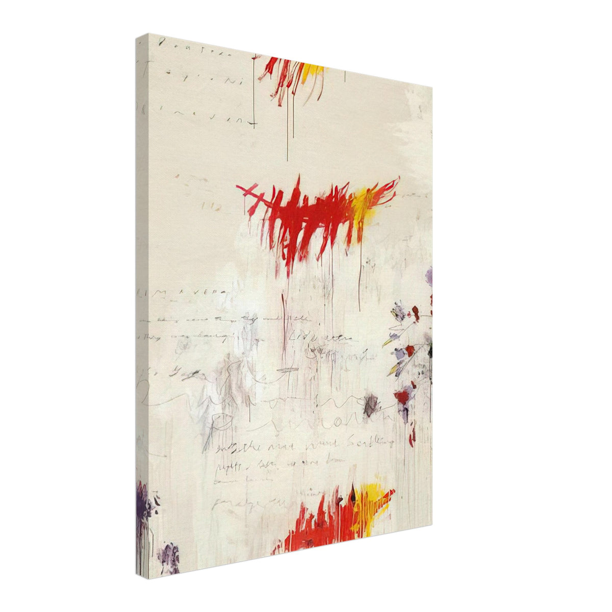 Quattro Stagioni I. Primavera by Cy Twombly, canvas print, vibrant red and yellow brushstrokes with delicate purple and green, 60x75 cm (24x30 in)