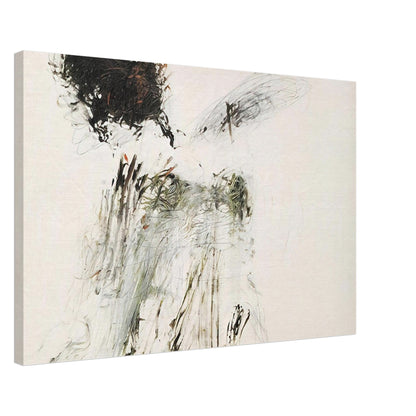 Ides of March by Cy Twombly canvas print, 70 × 100 cm / 28 × 40 in: a pale background contrasted with concentrated black brushwork, loose graphite-like lines….