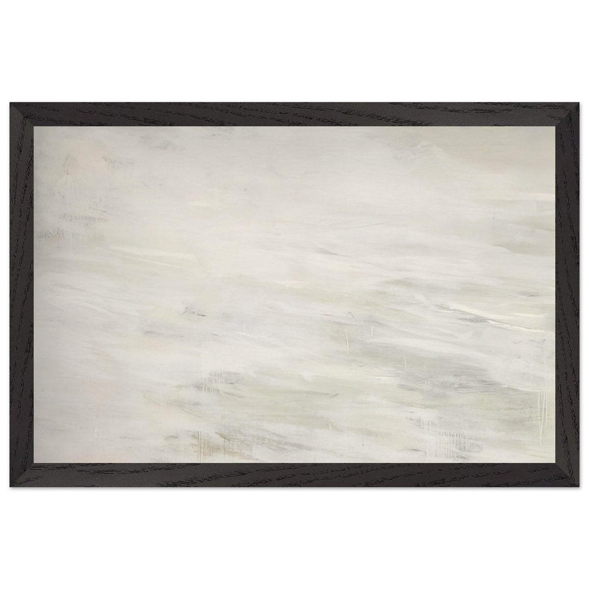 Hero and Leandro (A Painting in Four Parts) Part III by Cy Twombly framed art print; featuring expansive ivory and white tones, delicate pale gray marks, subtle beige shades; size A1 (59.4 × 84.1 cm); white frame.