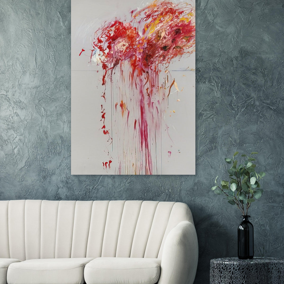 Nine Discourses on Commodus, Part VIII by Cy Twombly, poster, explosive red and crimson brushstrokes, vibrant pink and orange
