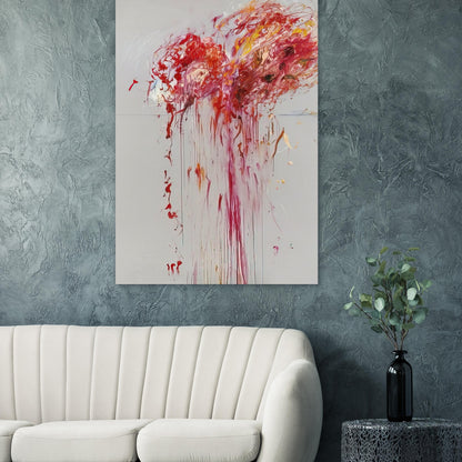 Nine Discourses on Commodus, Part VIII by Cy Twombly, poster, explosive red and crimson brushstrokes, vibrant pink and orange