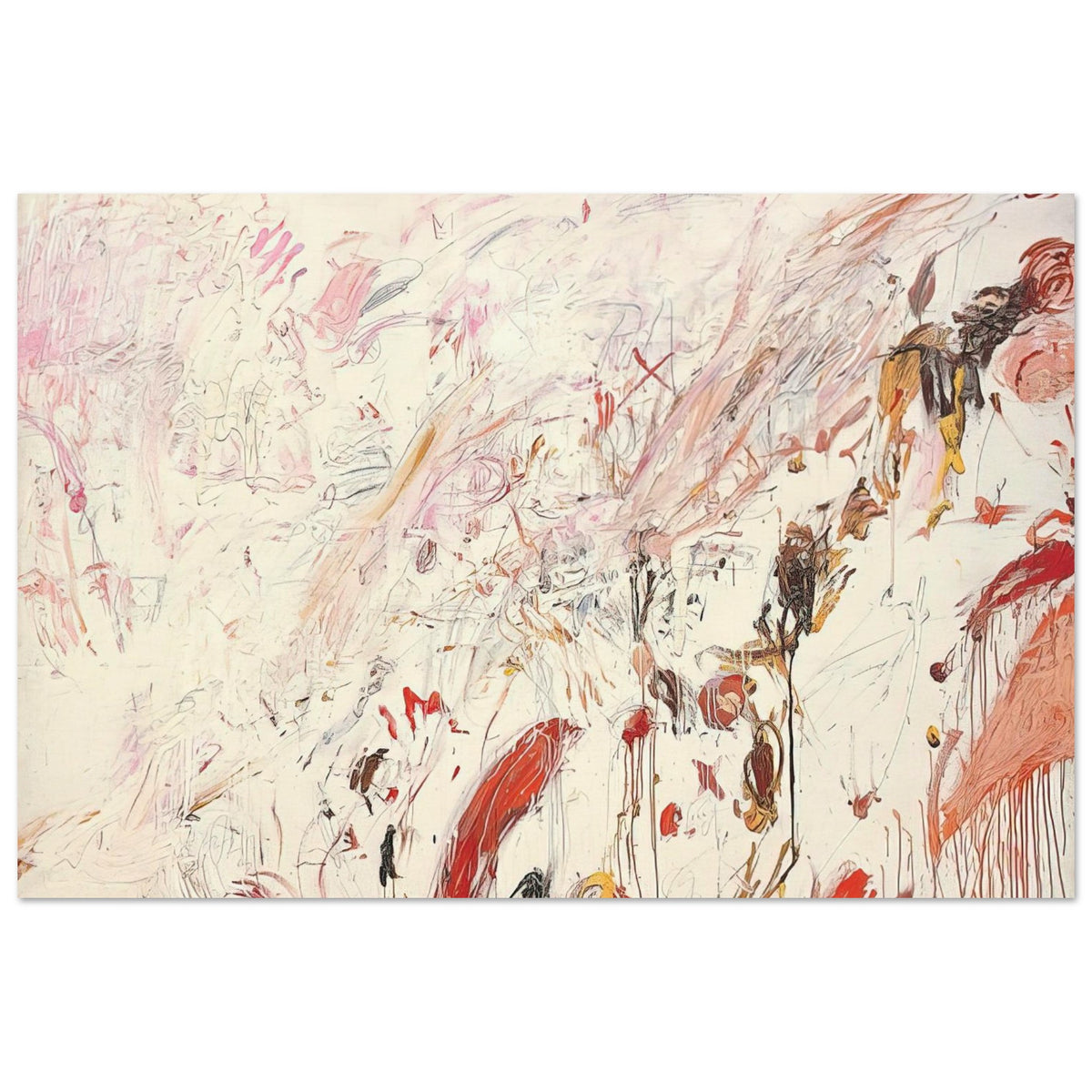 Ferragosto III by Cy Twombly poster, A3 (29.7 × 42 cm): This captivating composition features a pale cream background layered with energetic brushstrokes….